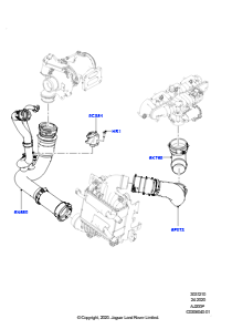 10AU Zw.kühler/Luftführung/Schläuche L494 RANGE ROVER SPORT 2014 - 2022 (L494),2.0L I4 DOHC AJ200 Benz., hohe L.